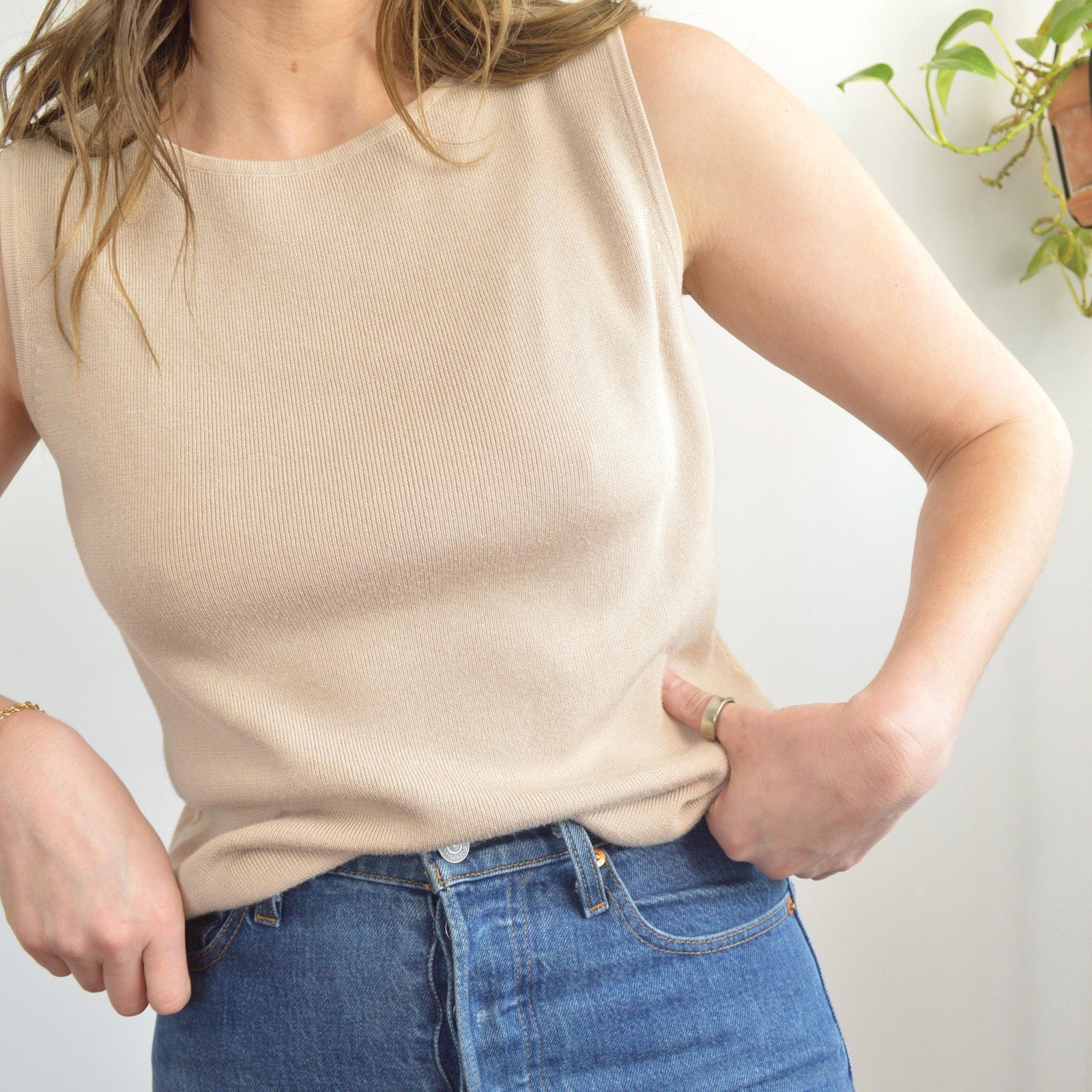taupe beige cotton blend knit sweater tank