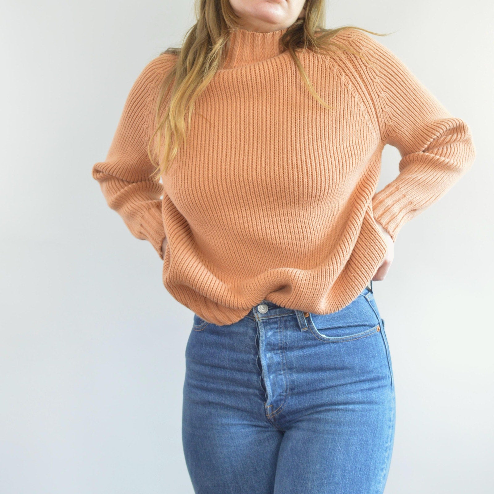 thick cotton peachy vintage orvis turtleneck sweater