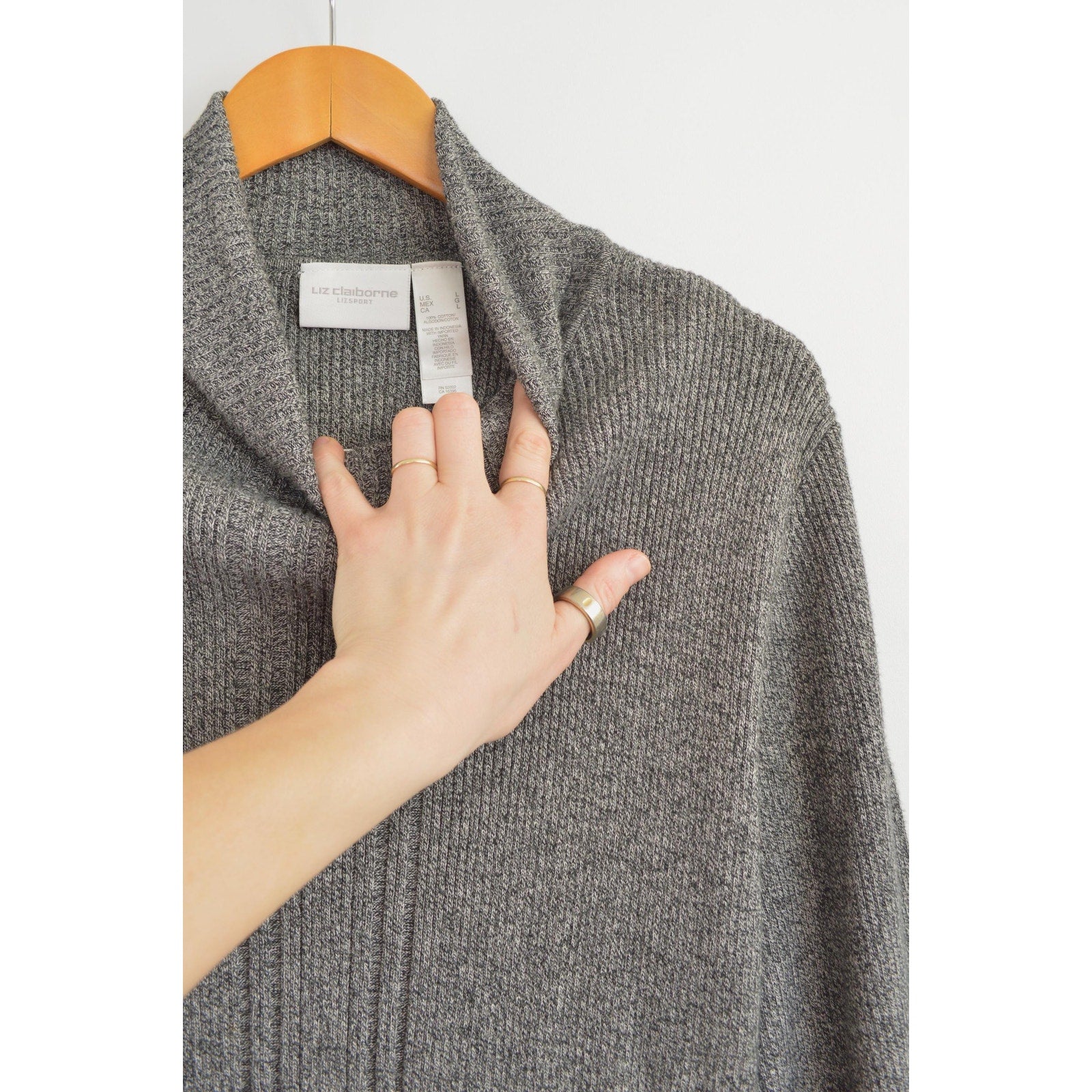 charcoal gray speckled pure cotton vintage liz claiborne sport turtleneck