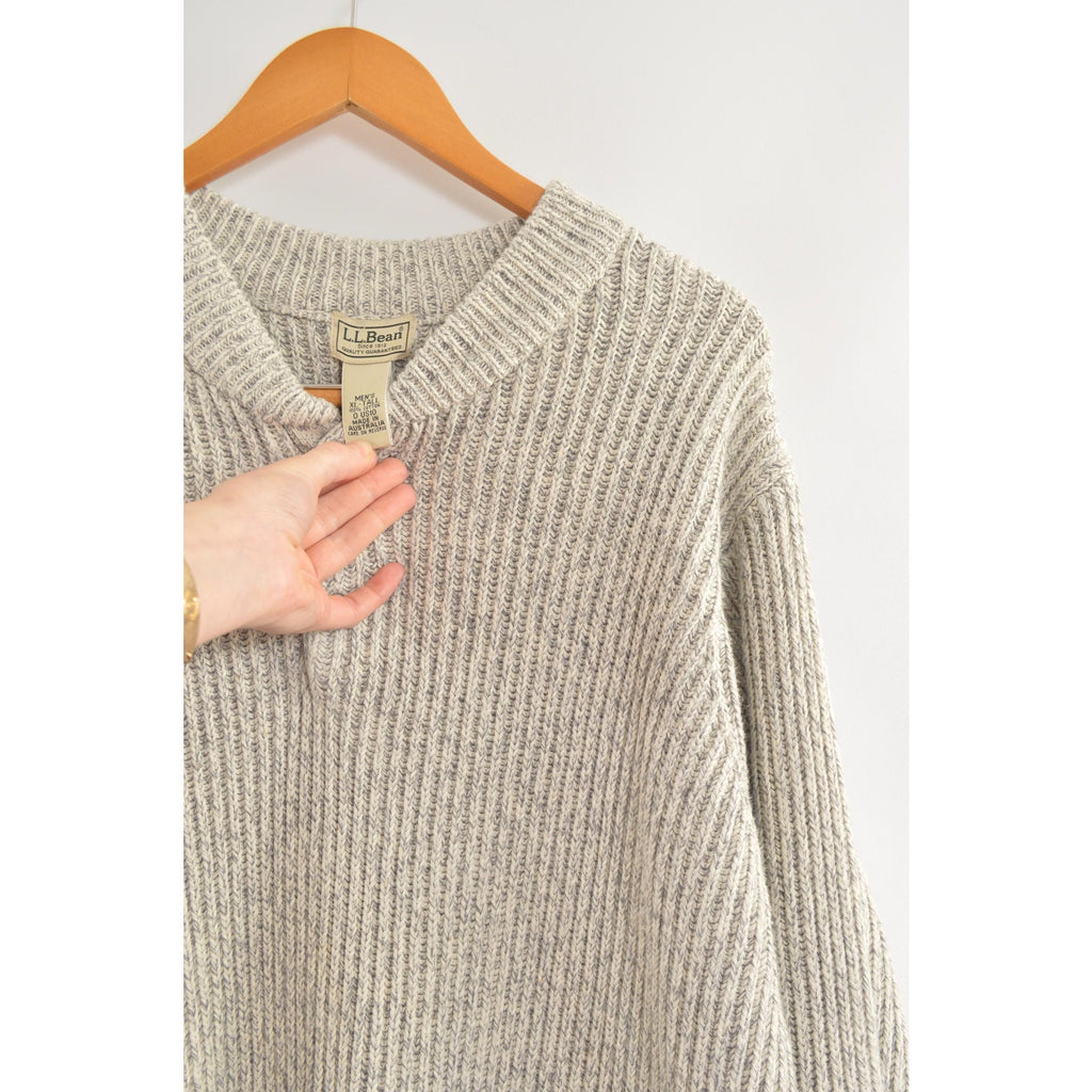 blue and white marled knit cotton quarter button vintage ll bean sweater