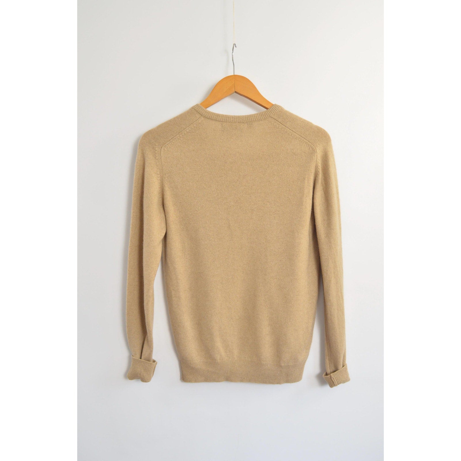 petite camel tan vintage 100% cashmere v neck sweater