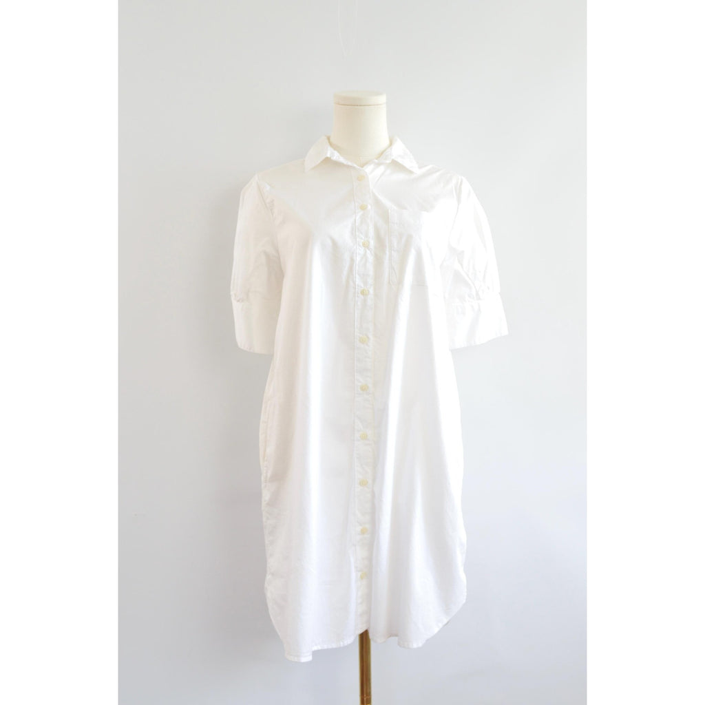 white cotton mini shirt dress